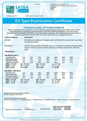 CE-сертификат на наушники моделей EM-5002 и EM-5002D-1